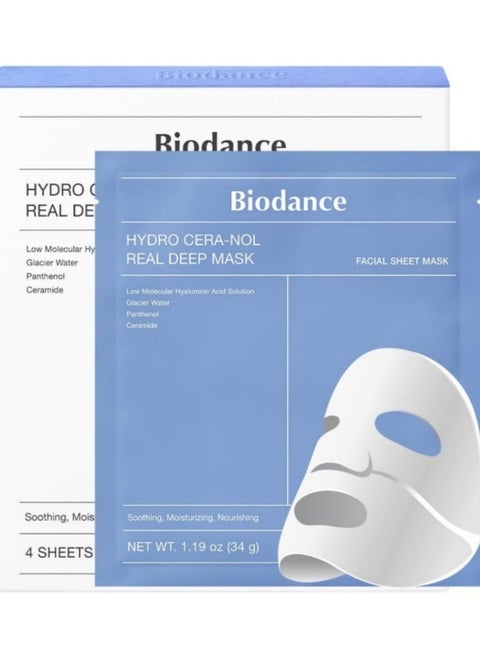 BIODANCE Hydro Cera-nol Real Deep Mask, Overnight Hydrogel Mask, Soothing, Moisturizing, Nourishing, 1.19oz(34g) x 4ea