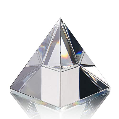 QFkris Crystal Pyramid Figurine Collectible, Transparent Color Prism Desk Ornament Glass Paperweight with Gift Box for Decoration (60mm / 2.4inches) - Image 1
