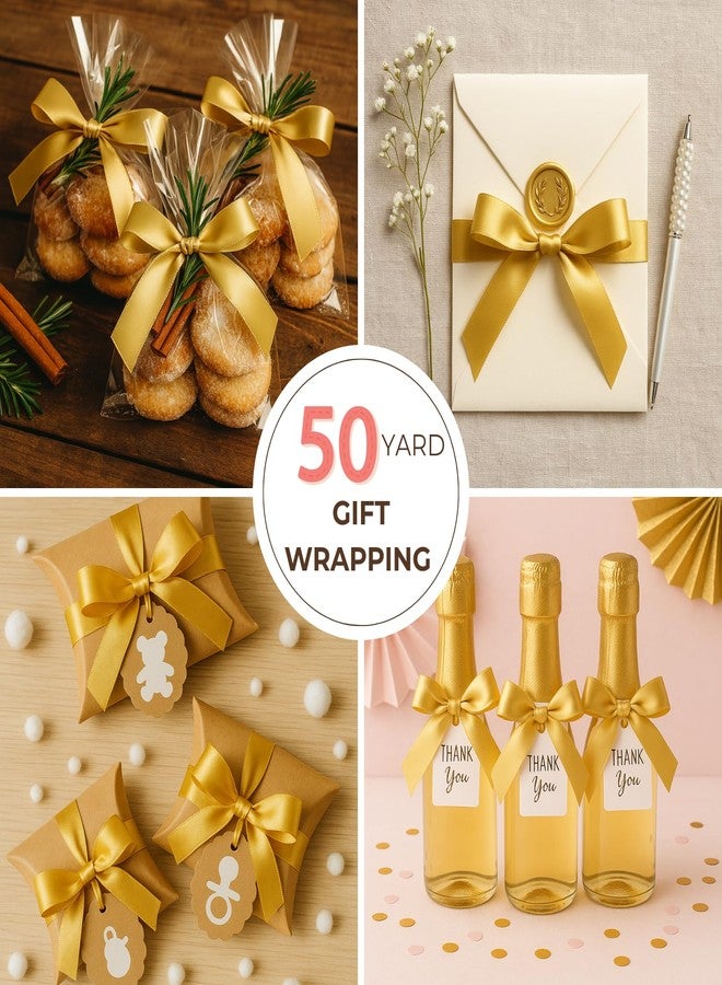 Rokateam Gold Satin Ribbon 1 Inch x 50 Yards – Elegant Thin Double Faced Ribbon for Gift Wrapping, Holiday Bows & Party Decorations - Image 5