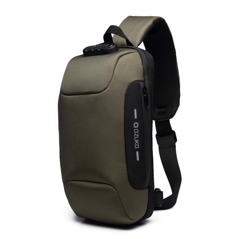 OZUKO حقيبة ظهر كتف مضادة للسرقة للرجال مع منفذ USB وتفاصيل عاكسة، حقيبة حمل يومية، متوسطة، أخضر عسكري، 9223 - Image 1
