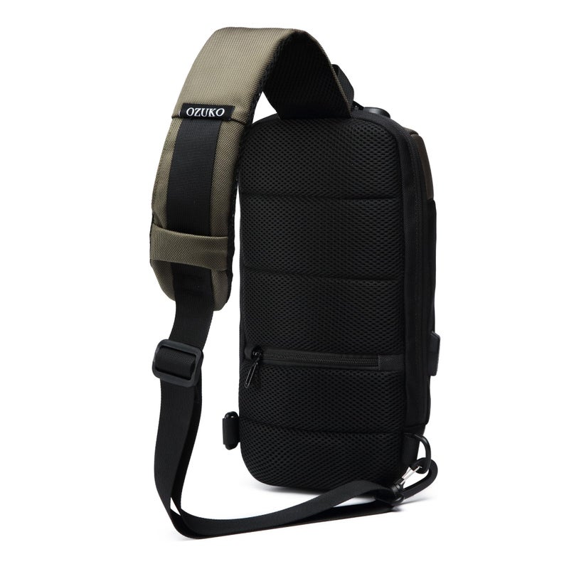 OZUKO حقيبة ظهر كتف مضادة للسرقة للرجال مع منفذ USB وتفاصيل عاكسة، حقيبة حمل يومية، متوسطة، أخضر عسكري، 9223 - Image 4