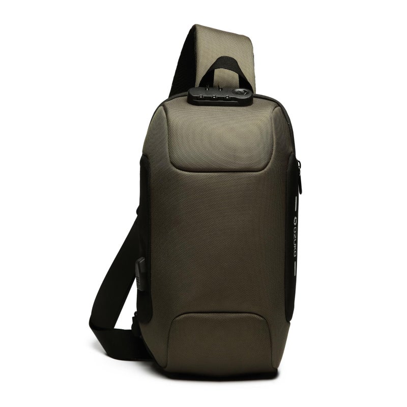 OZUKO حقيبة ظهر كتف مضادة للسرقة للرجال مع منفذ USB وتفاصيل عاكسة، حقيبة حمل يومية، متوسطة، أخضر عسكري، 9223 - Image 3