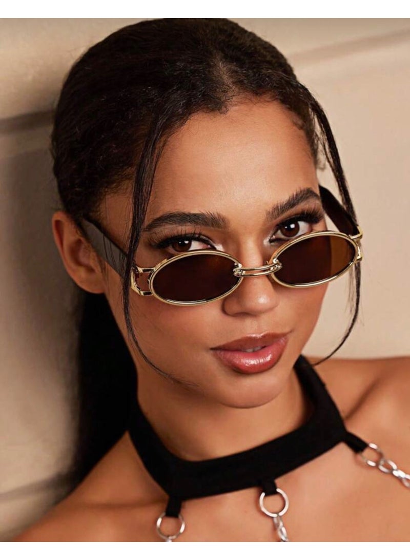 شي إن نظارات شمسية كلاسيكية بتصميم بيضاوي معدني، مناسبة للارتداء الكاجوال - Image 2