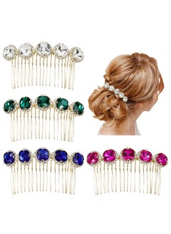 Lawie Lawie 4 Pack Jeweled Gems Crystal Rhinestone Glitter Sparkly Metal Side Hair Combs With Long Teeth Slide Hair Clips Barrettes French Twist Bun Chignon Thin Thick Hair Holder Accessories for Women 