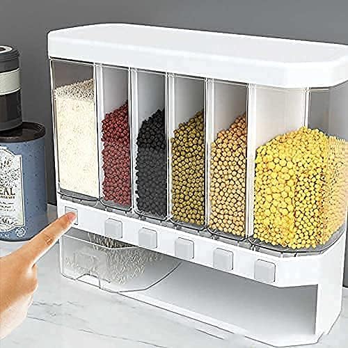 Daji Cereal Dispenser Large Kitchen WallMounted Dry Food Dispenser 6Grid Cereal Dispensers Kitchen Food Storage Container Tank for Pulses Cornflakes Rice Nuts - Image 1