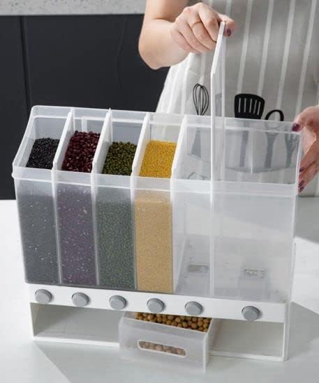Daji Cereal Dispenser Large Kitchen WallMounted Dry Food Dispenser 6Grid Cereal Dispensers Kitchen Food Storage Container Tank for Pulses Cornflakes Rice Nuts - Image 5