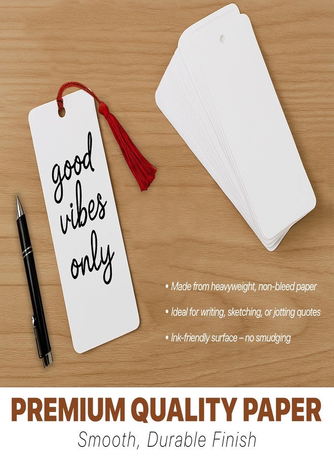 WACANTIC 100 Paper Blank Bookmarks with Colorful Tassels - DIY Bookmark Making Kit, White Cardstock Bookmarks Bulk for Crafting, Painting & Decorating, Plain Bookmark for DIY Projects, Gifts & Watercolor Art - Image 4