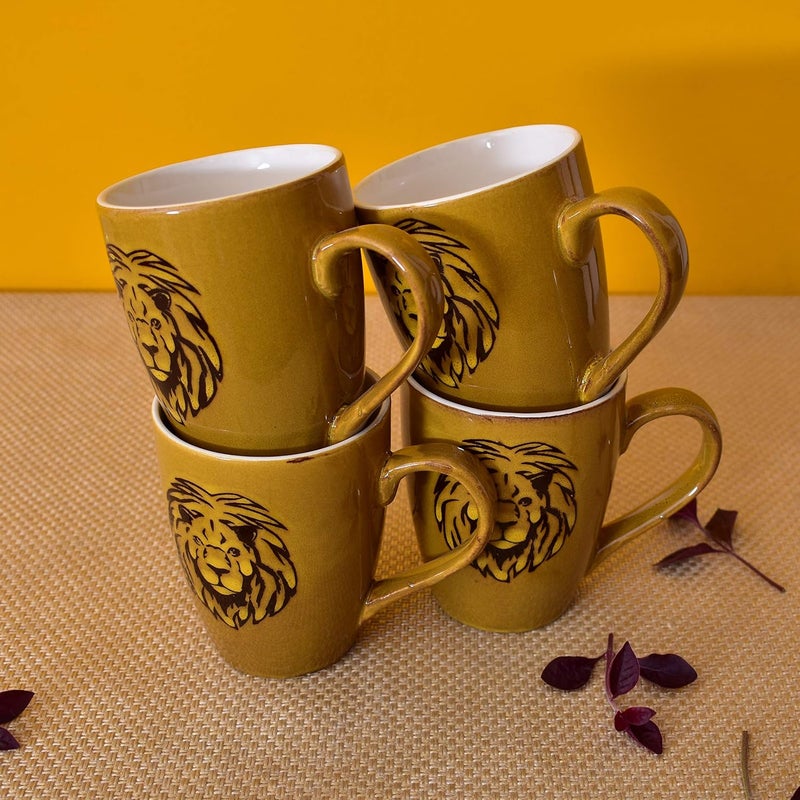 Kunhar Ceramic Coffee Mugs 4 Pieces Matallic Gold 300ml - Image 1