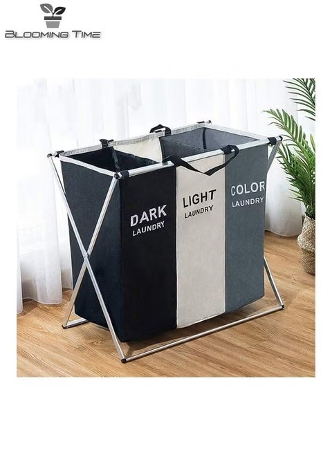Classified Laundry Basket, Three Colors, Three Partitions, Foldable Storage Does Not Take Up Space