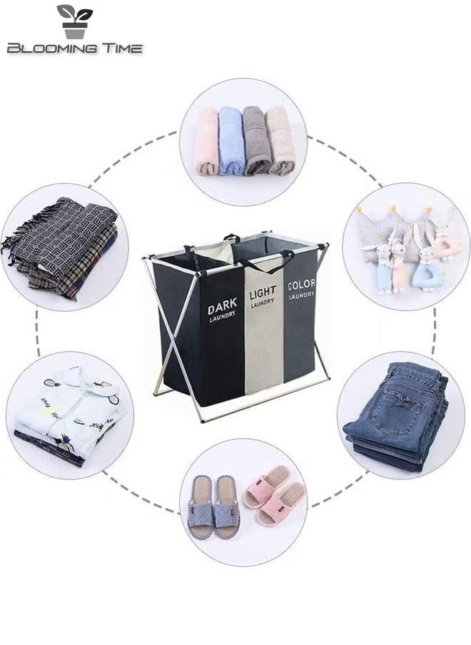 Classified Laundry Basket, Three Colors, Three Partitions, Foldable Storage Does Not Take Up Space