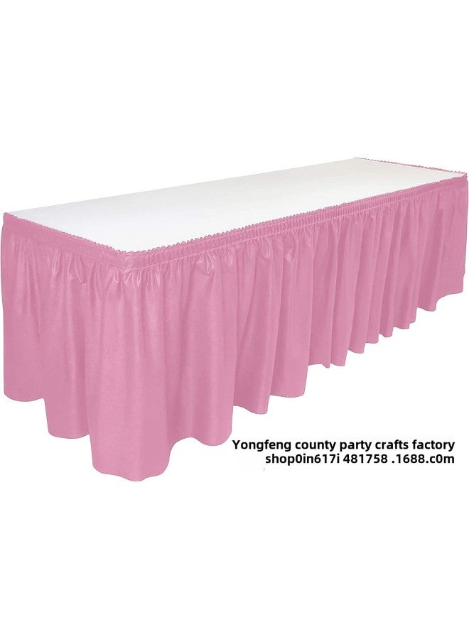 Disposable Waterproof And Oil-proof PE Plastic Tablecloth Table Skirt Pleated Tablecloth Anti-wrinkle Plastic Ruffled Table Skirt-Color:Pink - Image 1