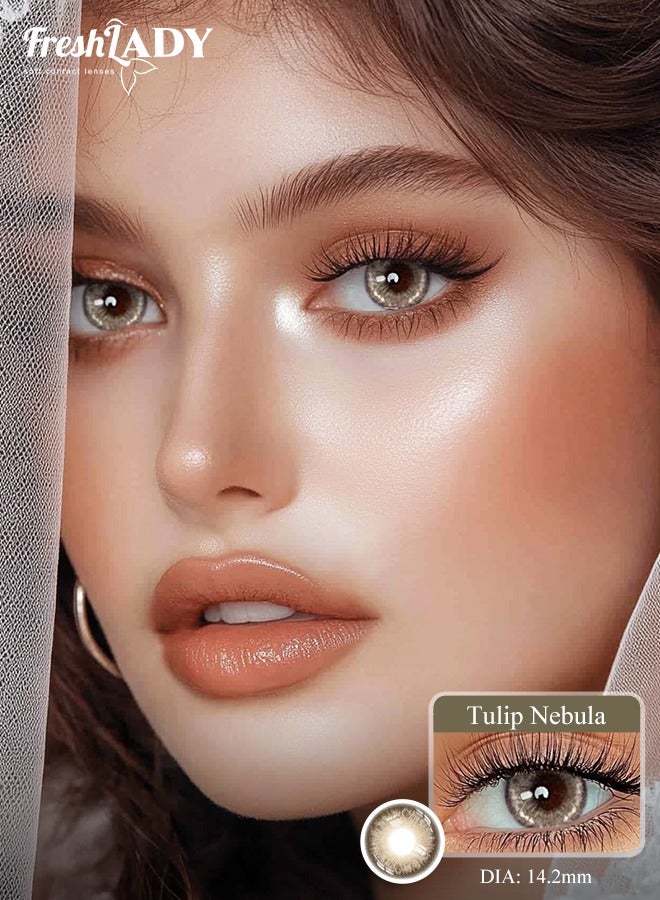 سيدة جديدة عدسات فريش ليدي بوتر براون 14.00 ملم – عدسات ملونة، تدوم لسنة، للاستعمال اليومي  - Image 1