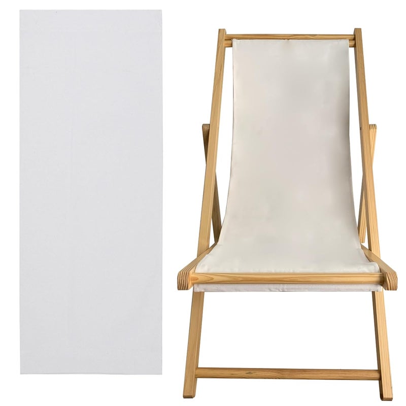 TBACW Patio Lounge Chair Replacement Canvas 47" L x 17" W - Beach Sling Chair Fabric, Indoor Outdoor Use - No Wooden Frame (White) - Image 1