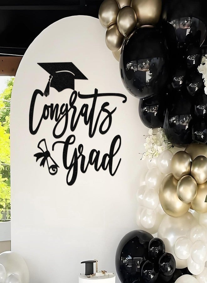 MASTRON Congrats Grad Sign for Backdrop - Black Felt Graduation Party Sign Class of 2026 Balloon Arch Backdrop, High School Event Deal Decor, College Commencement Sign - Image 1