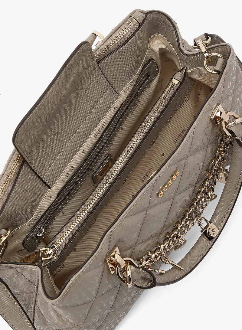 Guess DARK TAUPE Libby Satchel Bag for Women | Best Price UAE