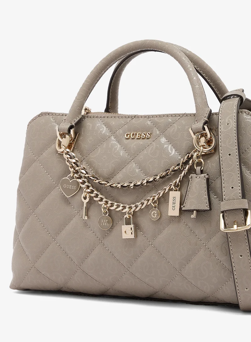 Guess DARK TAUPE Libby Satchel Bag for Women | Best Price UAE