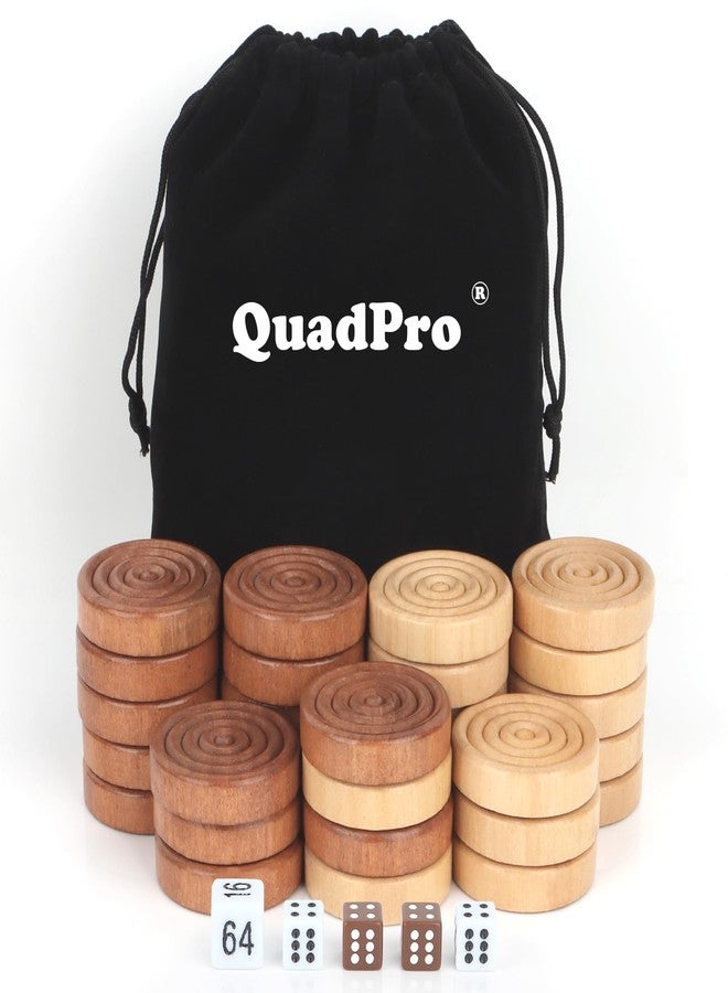 QuadPro Wooden Checkers Pieces Only, 30 Wood Backgammon Pieces with 5 Dice & Storage Bag, 1.57 Inch Premium Wood Pieces for Backgammon and Checkers, Ideal for Replacement or Spare Pieces - Image 1