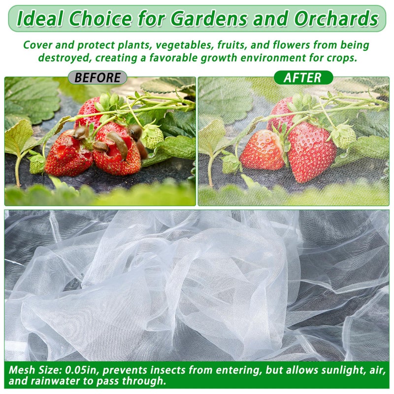 UYEDUJZ 2 Pack Garden Netting for Raised Beds, 4x2FT Raised Bed Plant Covers for Garden Protection, Fine Mesh Bird Netting Pest Barrier Screen with Drawstring and Clips for Protecting Vegetables Fruits Crops - Image 3