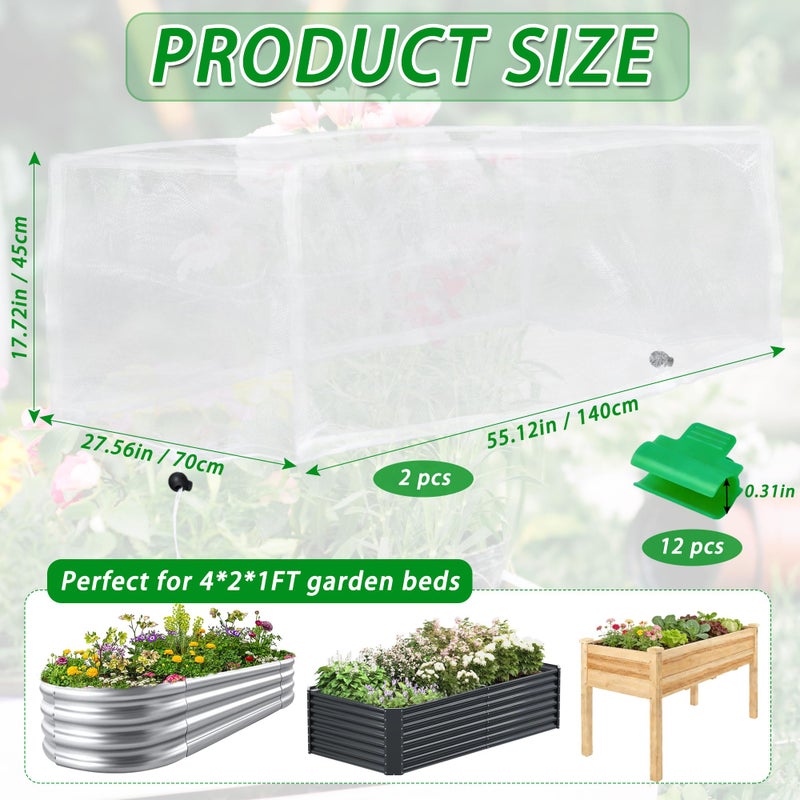 UYEDUJZ 2 Pack Garden Netting for Raised Beds, 4x2FT Raised Bed Plant Covers for Garden Protection, Fine Mesh Bird Netting Pest Barrier Screen with Drawstring and Clips for Protecting Vegetables Fruits Crops - Image 2