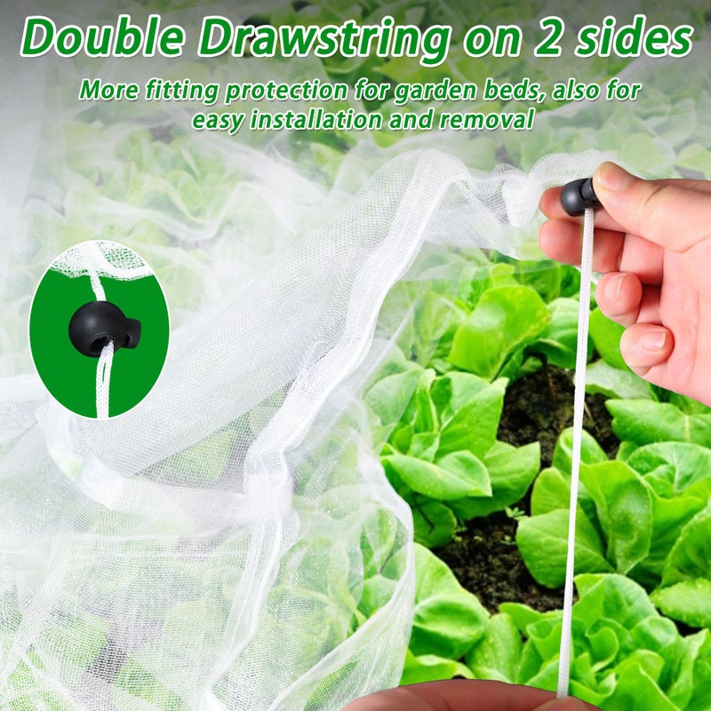 UYEDUJZ 2 Pack Garden Netting for Raised Beds, 4x2FT Raised Bed Plant Covers for Garden Protection, Fine Mesh Bird Netting Pest Barrier Screen with Drawstring and Clips for Protecting Vegetables Fruits Crops - Image 5