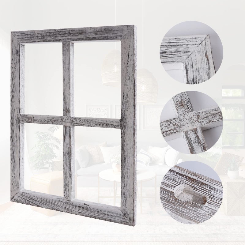 WAKOSAN Rustic Wood Window Frame with Green Wreath and Arrows Wall Decorï¼ŒFarmhouse Window Frame Hanging Decor, Wooden Fake Decoration,Window Pane Wall Decor,Set of 2 (White) - Image 4