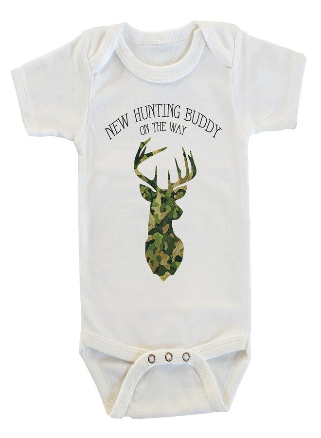 Witty and Bitty New Hunting Buddy On The Way Pregnancy Reveal Announcement Gift for Grandpa Dad Husband Onesie/Bodysuit White - Image 1