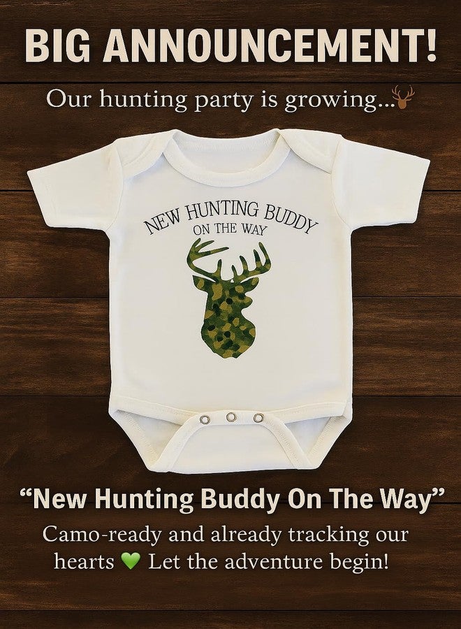 Witty and Bitty New Hunting Buddy On The Way Pregnancy Reveal Announcement Gift for Grandpa Dad Husband Onesie/Bodysuit White - Image 4