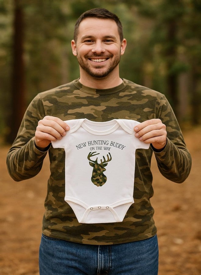 Witty and Bitty New Hunting Buddy On The Way Pregnancy Reveal Announcement Gift for Grandpa Dad Husband Onesie/Bodysuit White - Image 2