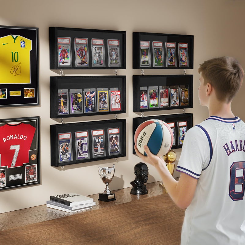 Emfogo Card Display Case, 3 Pack Trading Card Display Frame Wall Mount, Wooden Baseball Card Display Case with Clear View, Graded Sports Card Display for Trading Card Collection (3 Pack-Black) - Image 5