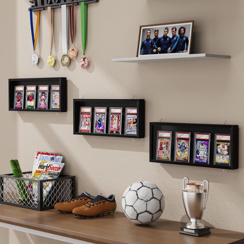 Emfogo Card Display Case, 3 Pack Trading Card Display Frame Wall Mount, Wooden Baseball Card Display Case with Clear View, Graded Sports Card Display for Trading Card Collection (3 Pack-Black) - Image 2