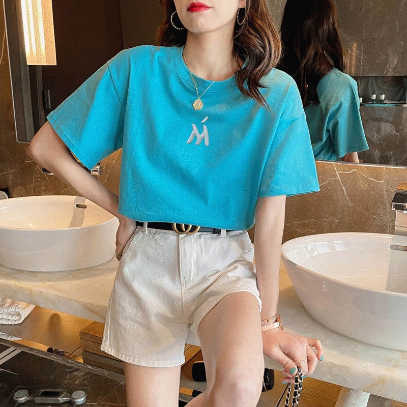 Pure Cotton Short-Sleeved T-Shirt for Women 2025 Summer New Korean Style Ins Trendy Style Printed Loose Half-Sleeved T-Shirt Top Clothes - Image 4