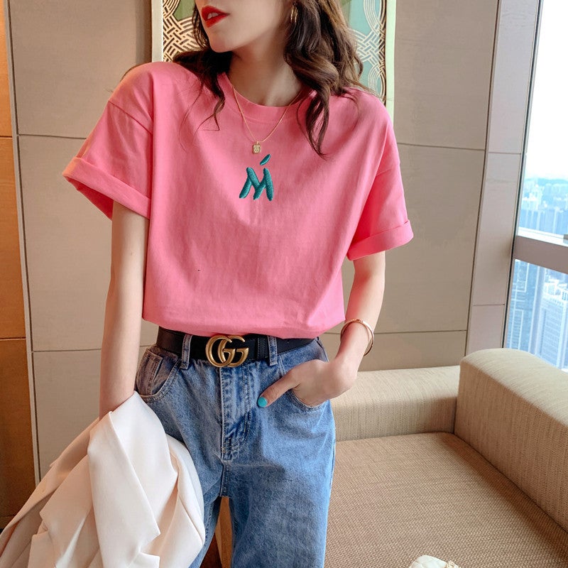 Pure Cotton Short-Sleeved T-Shirt for Women 2025 Summer New Korean Style Ins Trendy Style Printed Loose Half-Sleeved T-Shirt Top Clothes - Image 2