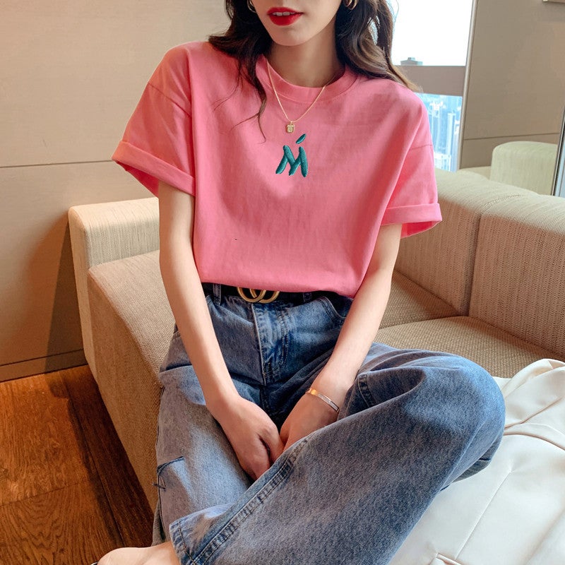 Pure Cotton Short-Sleeved T-Shirt for Women 2025 Summer New Korean Style Ins Trendy Style Printed Loose Half-Sleeved T-Shirt Top Clothes - Image 5