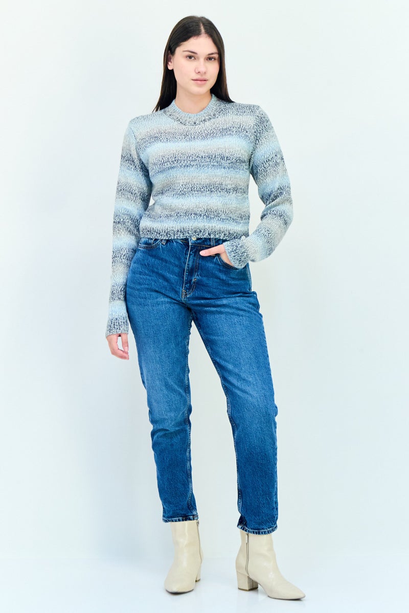 NIA Women Ribbed Collar Textured Sweater, Multicolor - Image 4