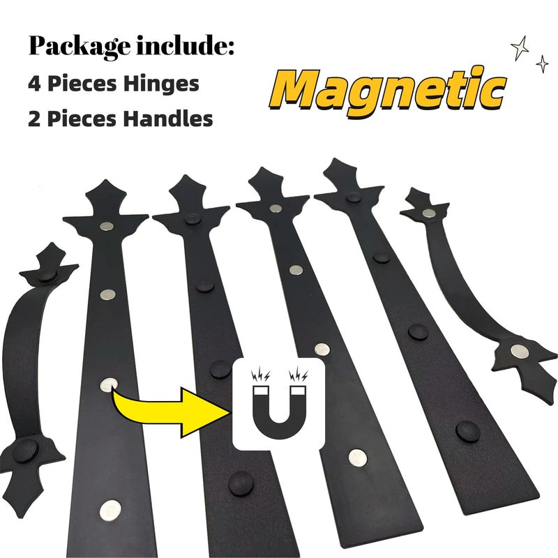 JFOGO Garage Door Strong Magnetic Decorative Hardware Set,4 Faux Garage Door Hinges and 2 Handles,Black Magnetic Decoration Attractive Accents Curb Appeal(6Pcs) - Image 3