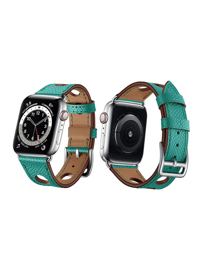 Perfii Leather Replacement Band For Apple Watch Series 6/SE/5/4/3/2/1 Green