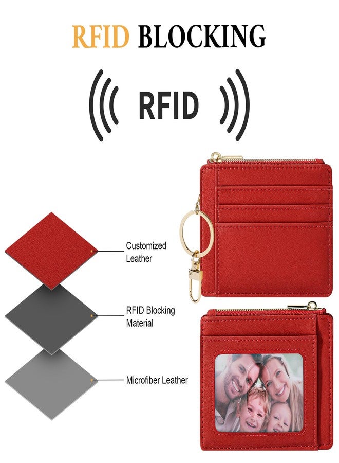 Sodsay Card Case Slim Front Pocket Wallet for Women Credit Card Holder with Keychain(Smooth Red Classic) - Image 5