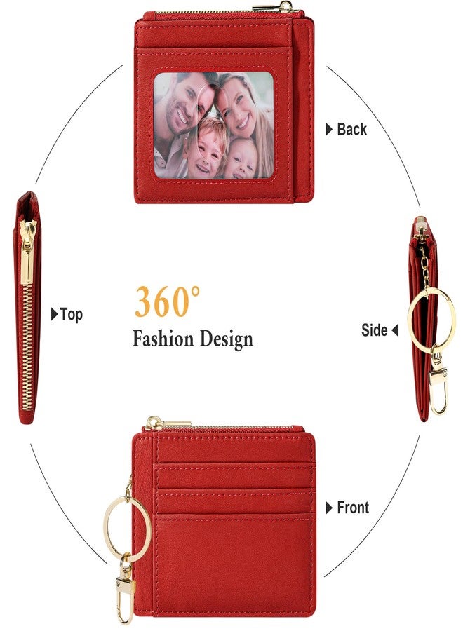 Sodsay Card Case Slim Front Pocket Wallet for Women Credit Card Holder with Keychain(Smooth Red Classic) - Image 4