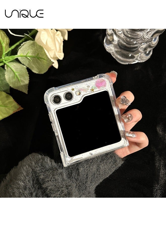 Unique For Samsung Z Flip 6 Phone Case - Cute Clear Phone Case - Glitter Planet Phone Case with Stars and Moon - Shock and Drop Resistant Phone Case - Image 2