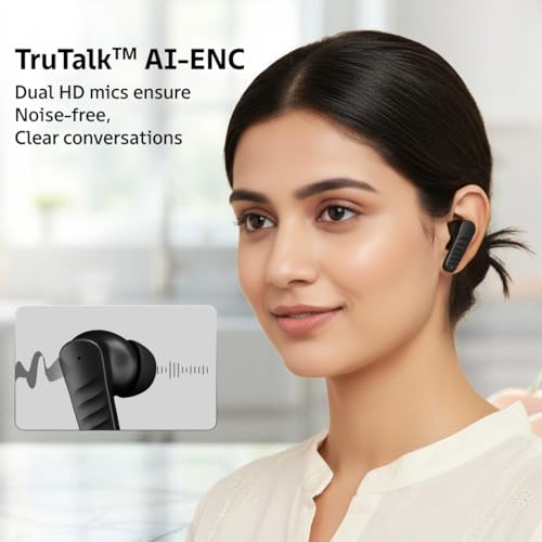 pTron Bassbuds NEO TWS Earbuds w/ 13mm Drivers, 45Hrs Playtime, Dual HD Mic & AI-ENC Calls, Custom EQ, Mobile App, Bluetooth V5.4 Earphones, Voice Assistant, Type C Fast Charging & IPX5 (Raven Black) - Image 5