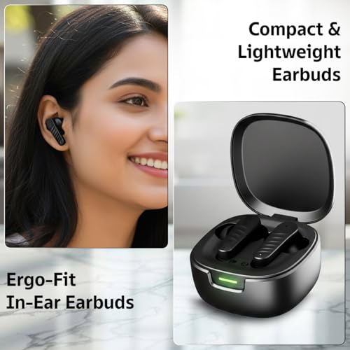 pTron Bassbuds NEO TWS Earbuds w/ 13mm Drivers, 45Hrs Playtime, Dual HD Mic & AI-ENC Calls, Custom EQ, Mobile App, Bluetooth V5.4 Earphones, Voice Assistant, Type C Fast Charging & IPX5 (Raven Black) - Image 3