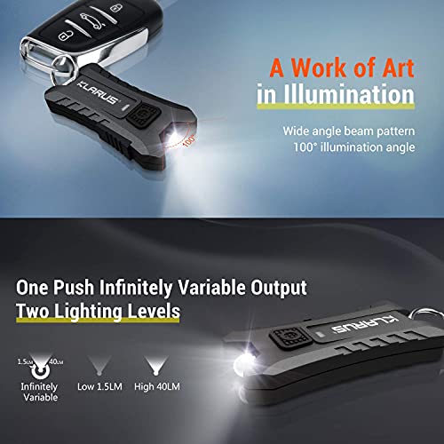 klarus Mi2 Mini LED Keychain Flashlights, Super Lightweight & Small Rechargeable 40 Lumens EDC Flash Light with Built-in Battery and USB Cable(Black) - Image 5