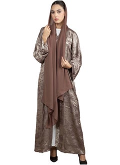 MSquare Fashion Front Open Double Shade Brown Silk Abaya  - Image 1