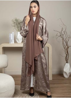 MSquare Fashion Front Open Double Shade Brown Silk Abaya  - Image 2