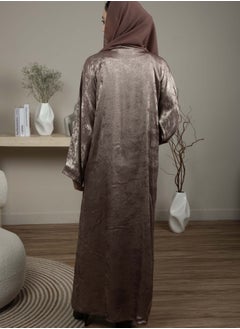 MSquare Fashion Front Open Double Shade Brown Silk Abaya  - Image 5