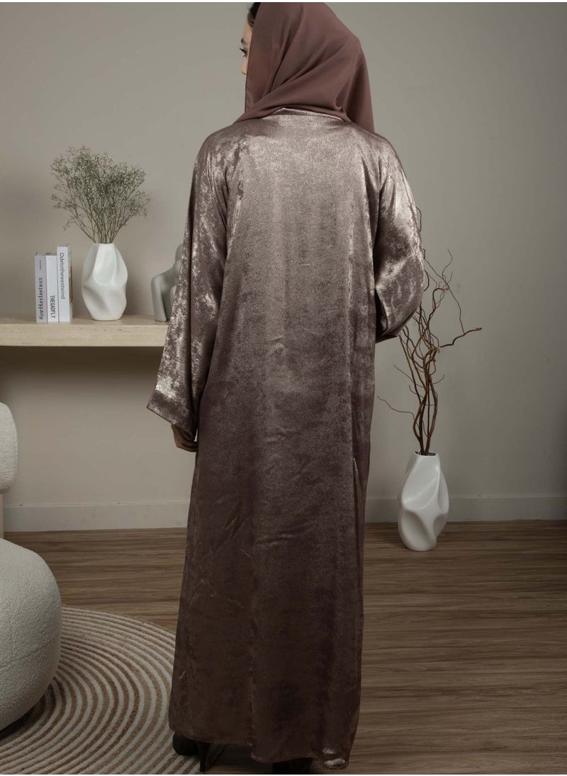 MSquare Fashion - Front Open Double Shade Brown Silk Abaya - Image 1