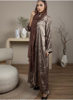 MSquare Fashion Front Open Double Shade Brown Silk Abaya  - Image 3