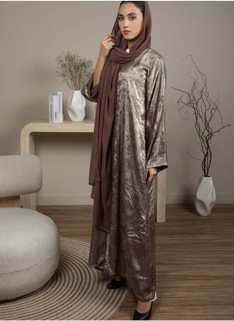 MSquare Fashion - Front Open Double Shade Brown Silk Abaya - Image 1