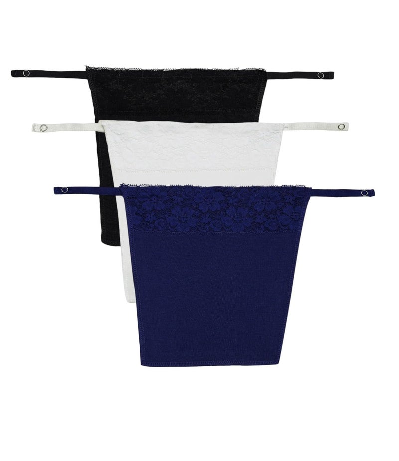 PLUMBURY Women Cotton Clip-On Mock Camisole with Lace Camisecret (Pack of 3) Navy Blue/Black/White- One Size - Image 1