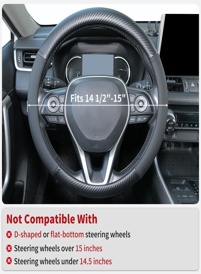 Uxcer Carbon Fiber Leather Steering Wheel Cover, Universal 14.5-15 Inch Non-Slip Breathable Steering Wheel Cover for Cars, Carbon Fiber - Image 2